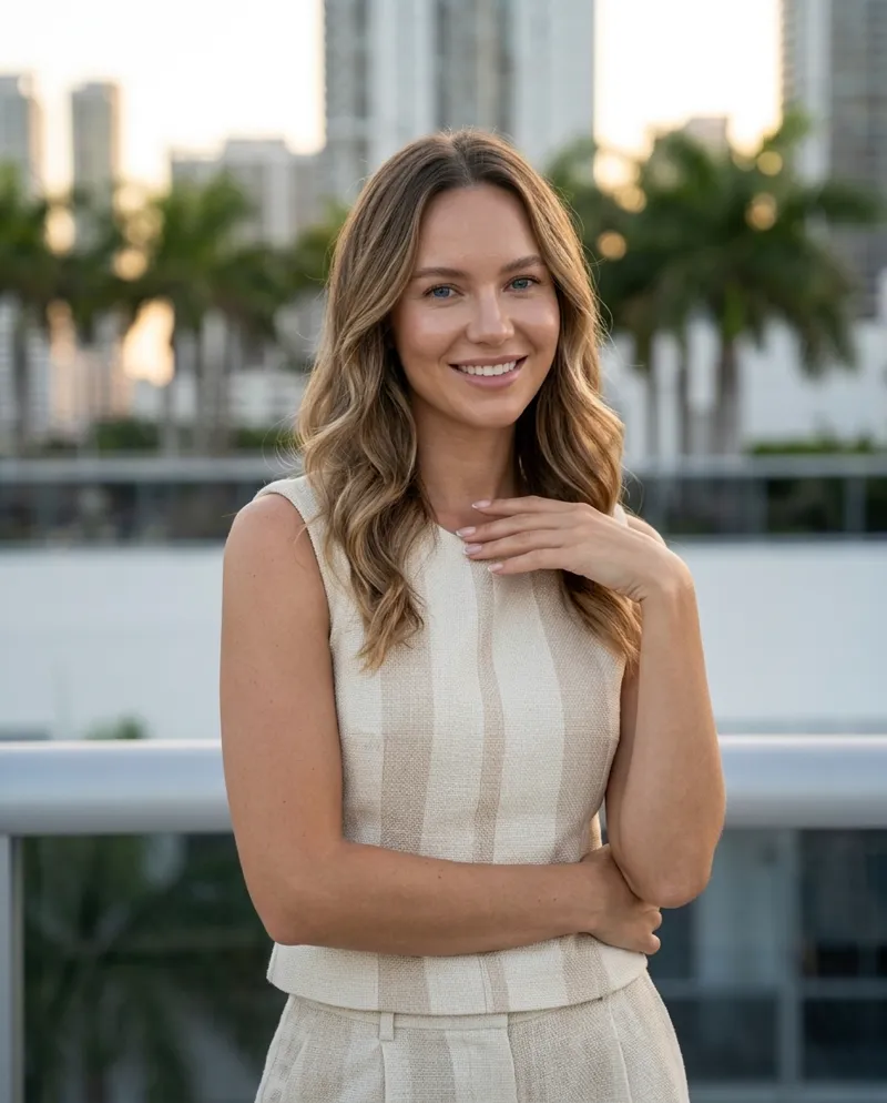Ashley on a Brickell rooftop — the same influencer, every scene